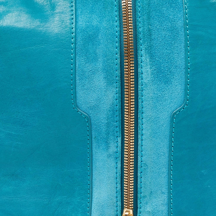 مملوكة مسبقًا Jimmy Choo Turquoise Blue Leather and Suede Expandable Shoulder Bag