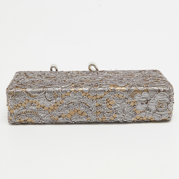 Pre Owned Jimmy Choo Metallic Lace Celeste Logo Chain Clutch