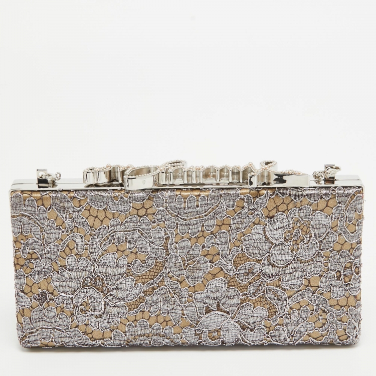 Pre Owned Jimmy Choo Metallic Lace Celeste Logo Chain Clutch