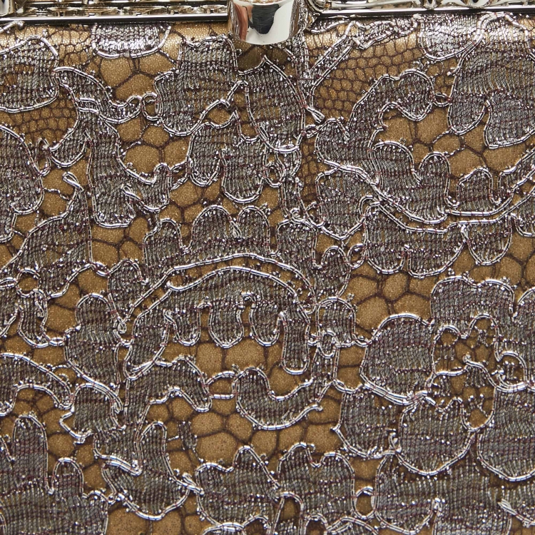 Pre Owned Jimmy Choo Metallic Lace Celeste Logo Chain Clutch
