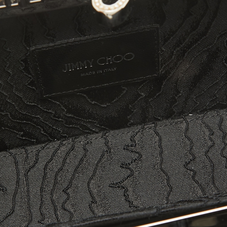Pre Owned Jimmy Choo Metallic Lace Celeste Logo Chain Clutch