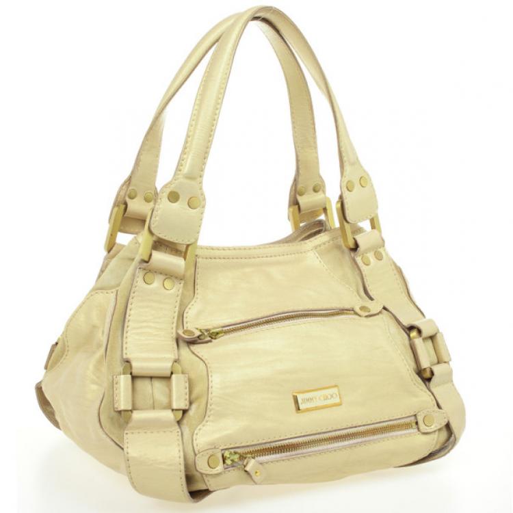 Pre Owned Jimmy Choo Gold Metallic Leather Mahala Tote Bag