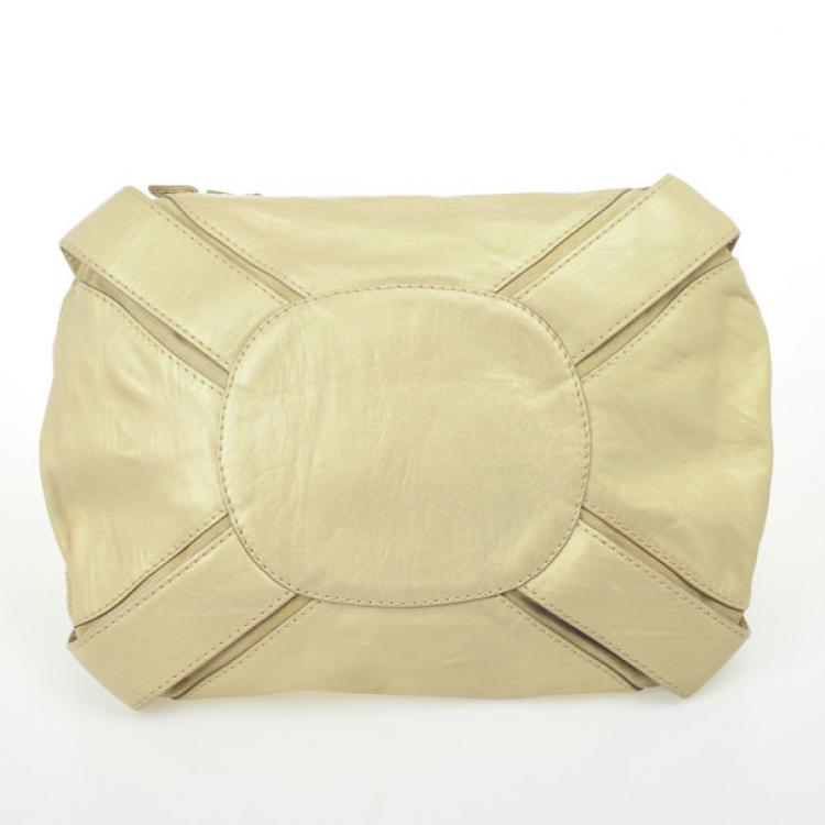 Pre Owned Jimmy Choo Gold Metallic Leather Mahala Tote Bag