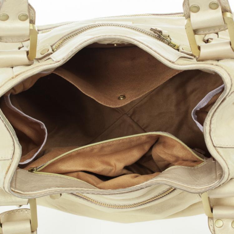 Pre Owned Jimmy Choo Gold Metallic Leather Mahala Tote Bag