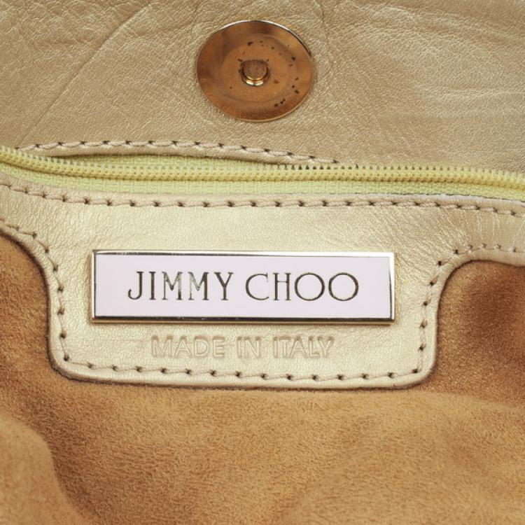 Pre Owned Jimmy Choo Gold Metallic Leather Mahala Tote Bag