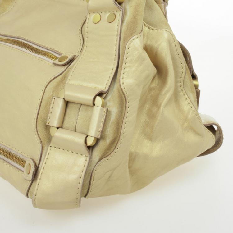 Pre Owned Jimmy Choo Gold Metallic Leather Mahala Tote Bag
