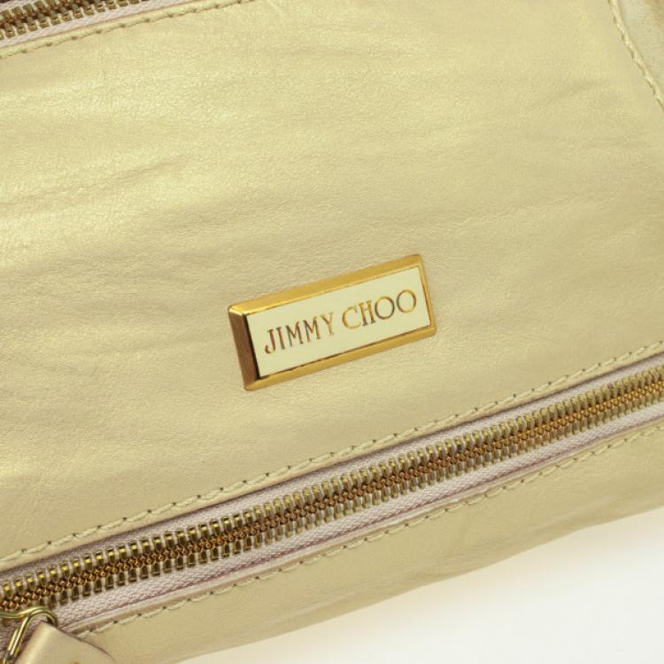 Pre Owned Jimmy Choo Gold Metallic Leather Mahala Tote Bag
