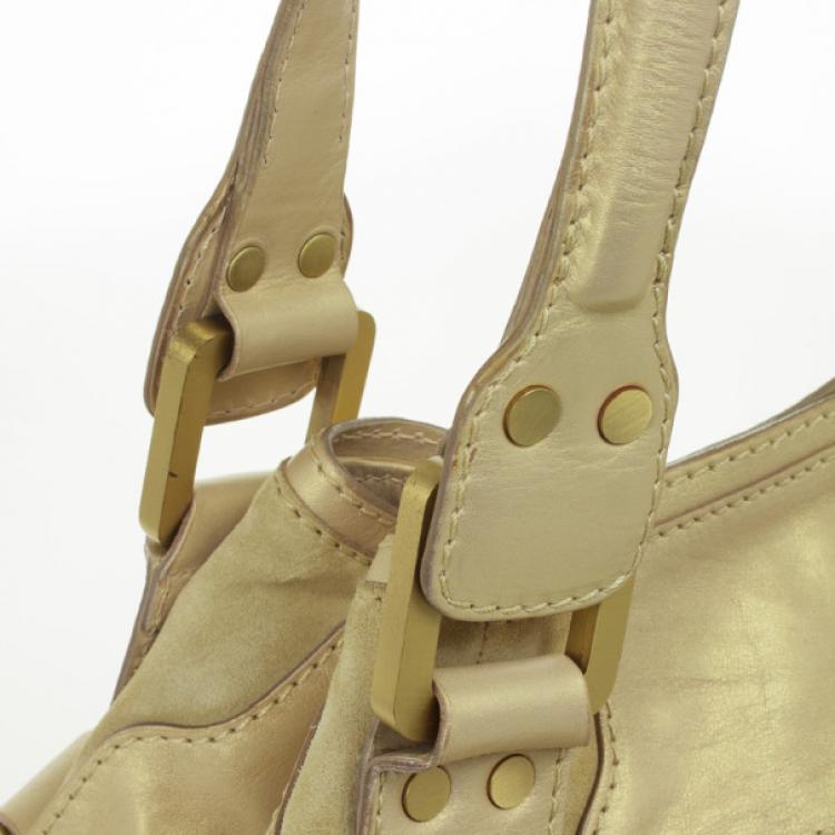 Pre Owned Jimmy Choo Gold Metallic Leather Mahala Tote Bag