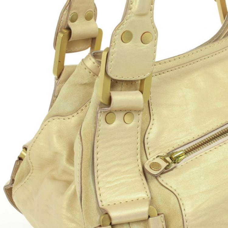 Pre Owned Jimmy Choo Gold Metallic Leather Mahala Tote Bag