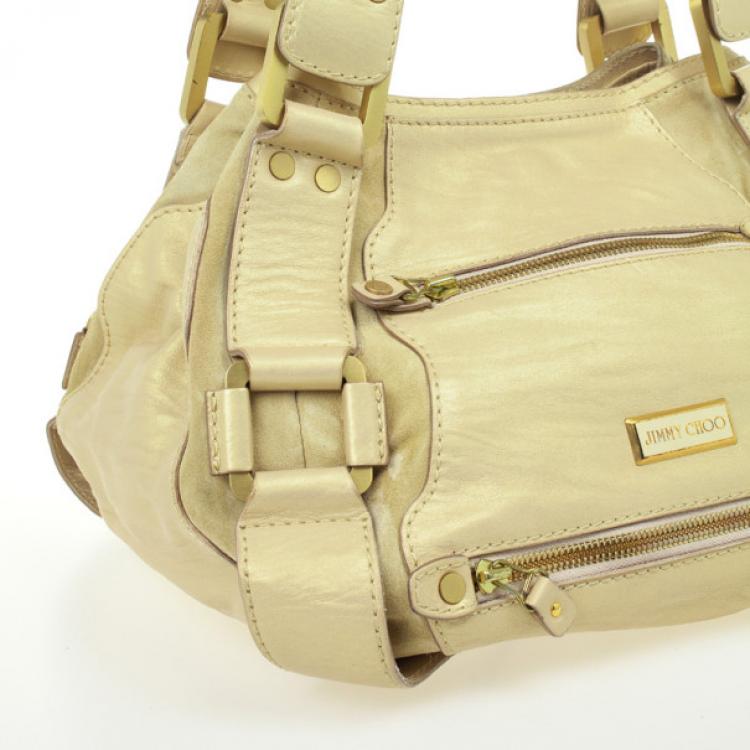 Pre Owned Jimmy Choo Gold Metallic Leather Mahala Tote Bag