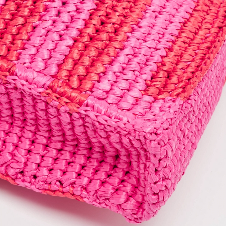 Pre Owned Jimmy Choo Pink/Red Woven Straw Beach Tote 