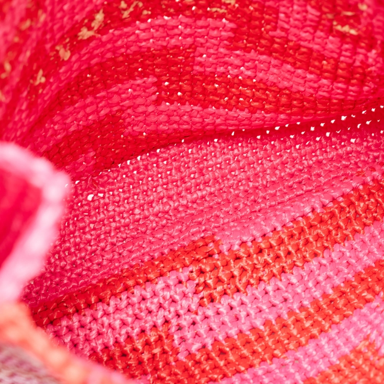 Pre Owned Jimmy Choo Pink/Red Woven Straw Beach Tote 