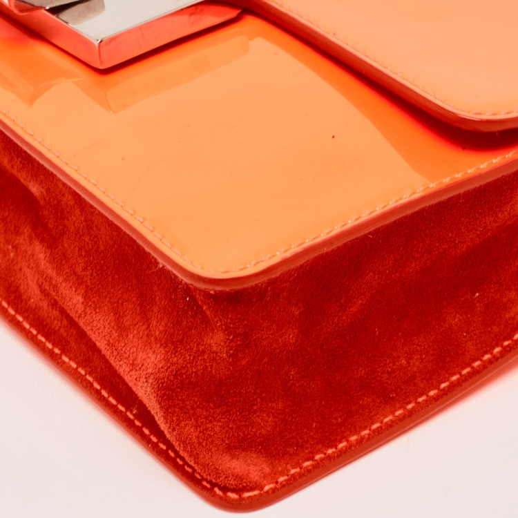 Pre Owned Jimmy Choo Neon Orange Patent Leather Rebel Crossbody Bag