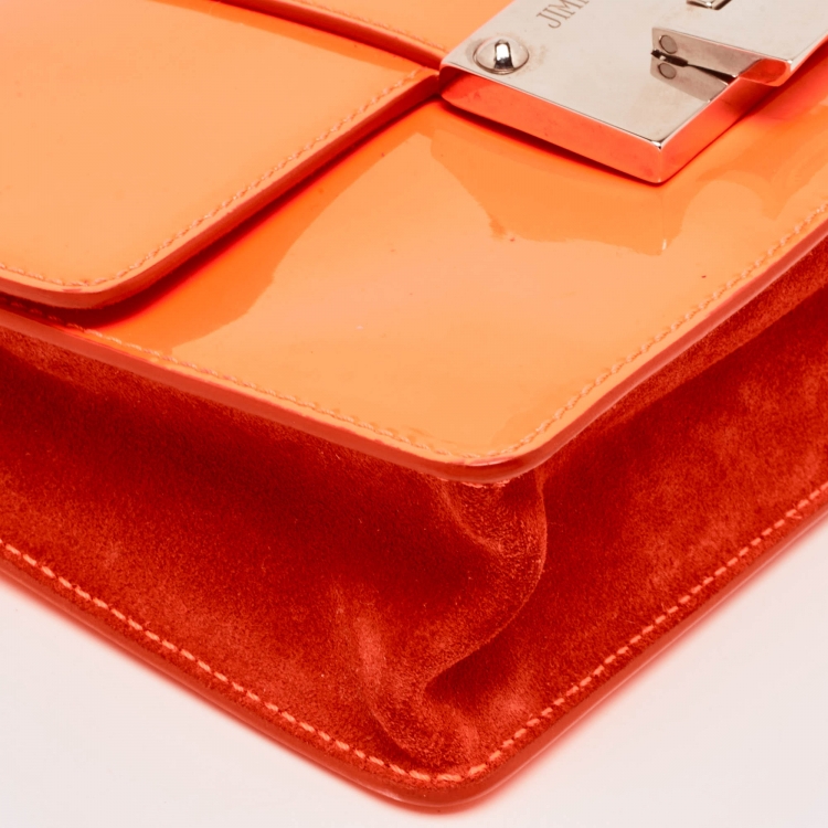 Pre Owned Jimmy Choo Neon Orange Patent Leather Rebel Crossbody Bag