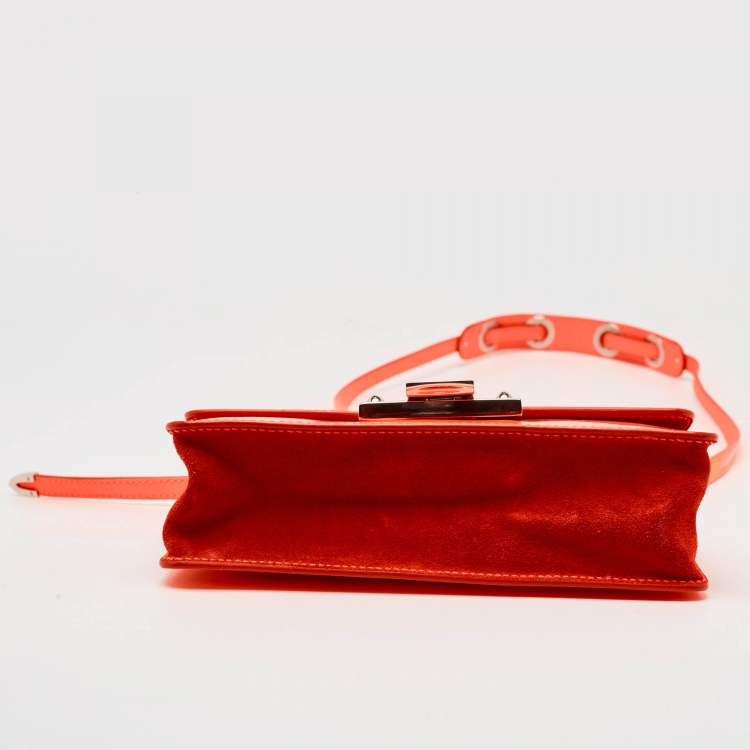 Pre Owned Jimmy Choo Neon Orange Patent Leather Rebel Crossbody Bag