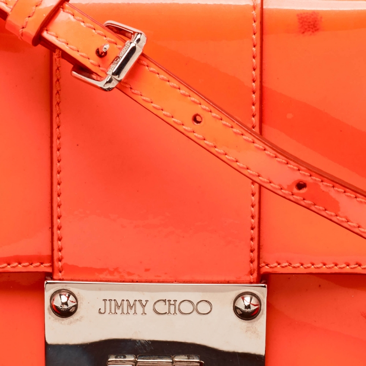 Pre Owned Jimmy Choo Neon Orange Patent Leather Rebel Crossbody Bag