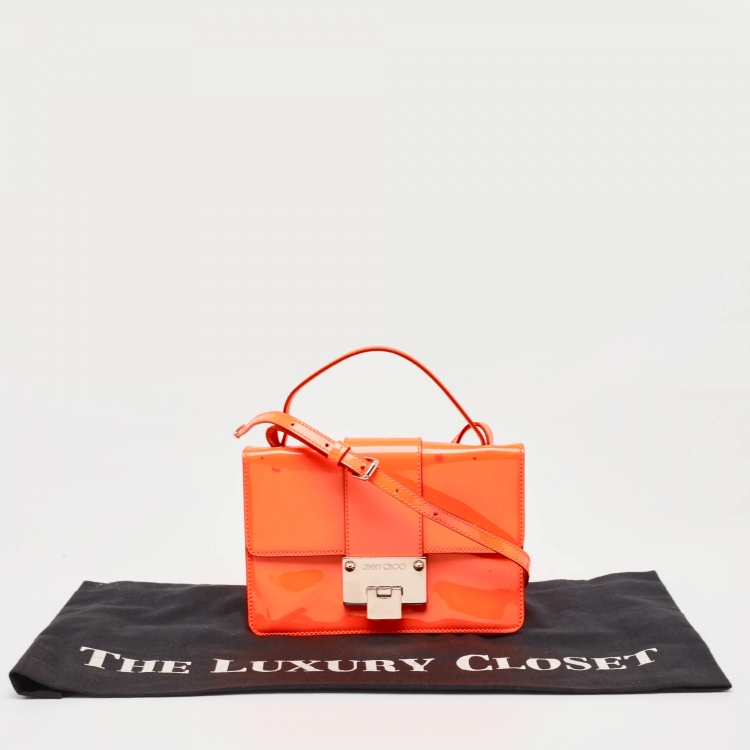 Pre Owned Jimmy Choo Neon Orange Patent Leather Rebel Crossbody Bag