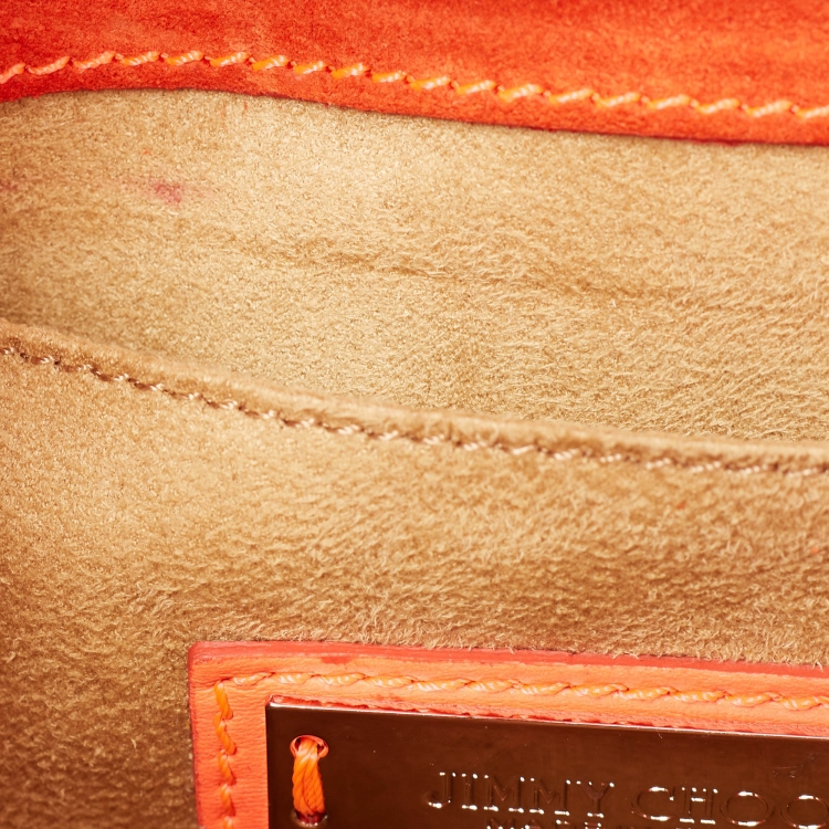 Pre Owned Jimmy Choo Neon Orange Patent Leather Rebel Crossbody Bag