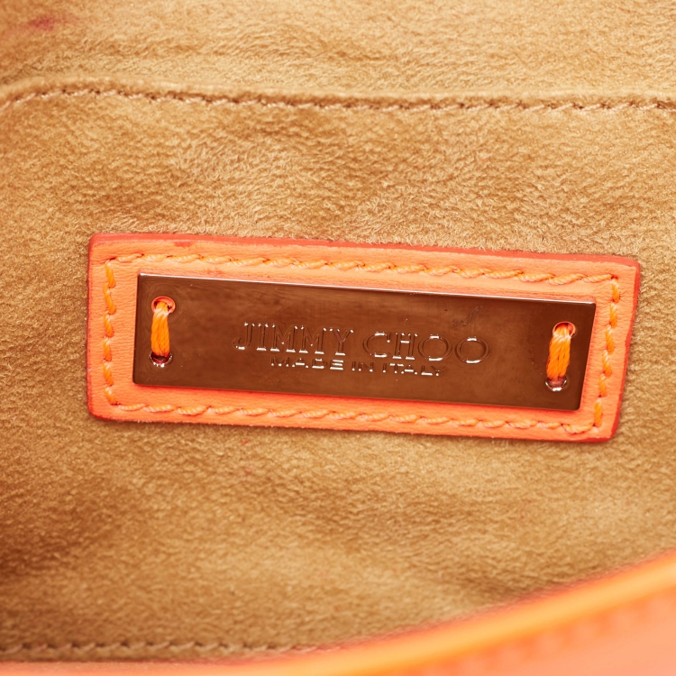 Pre Owned Jimmy Choo Neon Orange Patent Leather Rebel Crossbody Bag