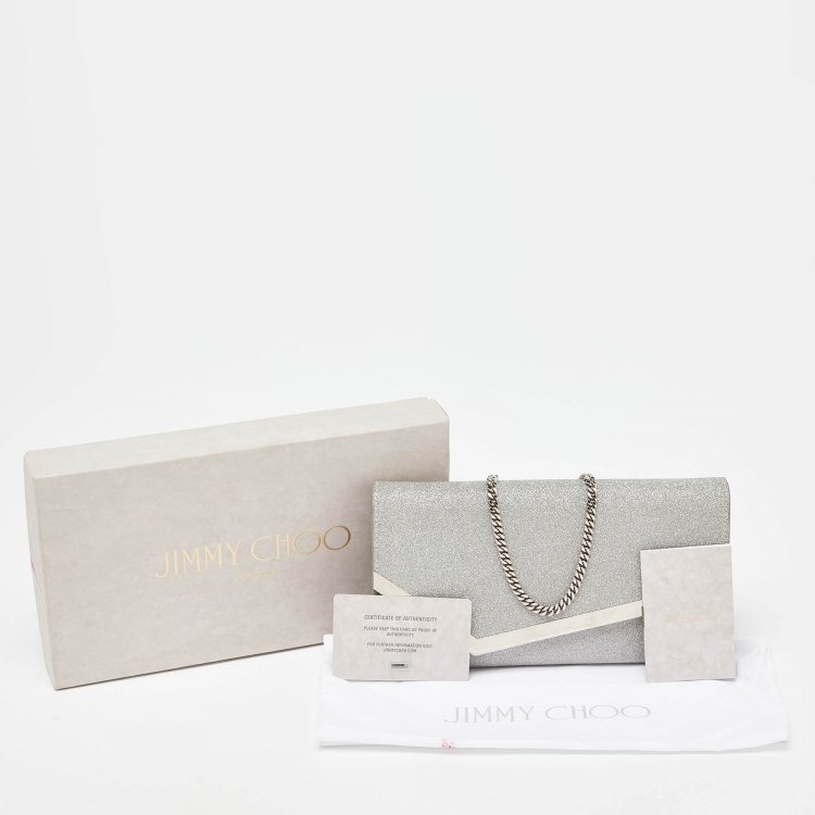 Pre Owned Jimmy Choo Silver Coarse Glitter Emmie Clutch