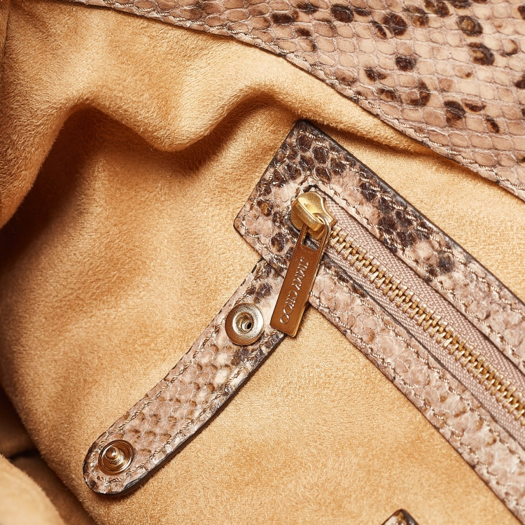 Pre Owned Jimmy Choo Brown/Beige Python Embossed Leather Rania Tote