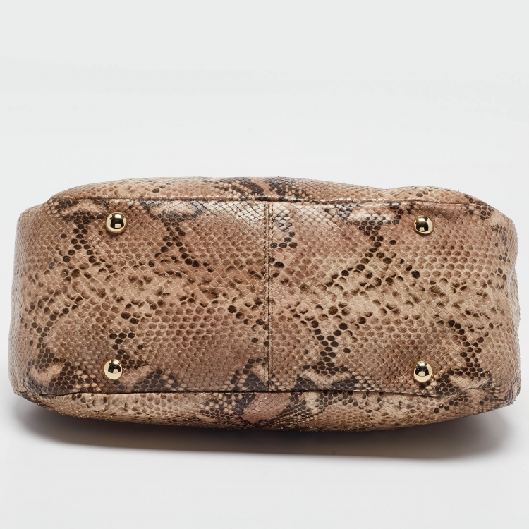 Pre Owned Jimmy Choo Brown/Beige Python Embossed Leather Rania Tote