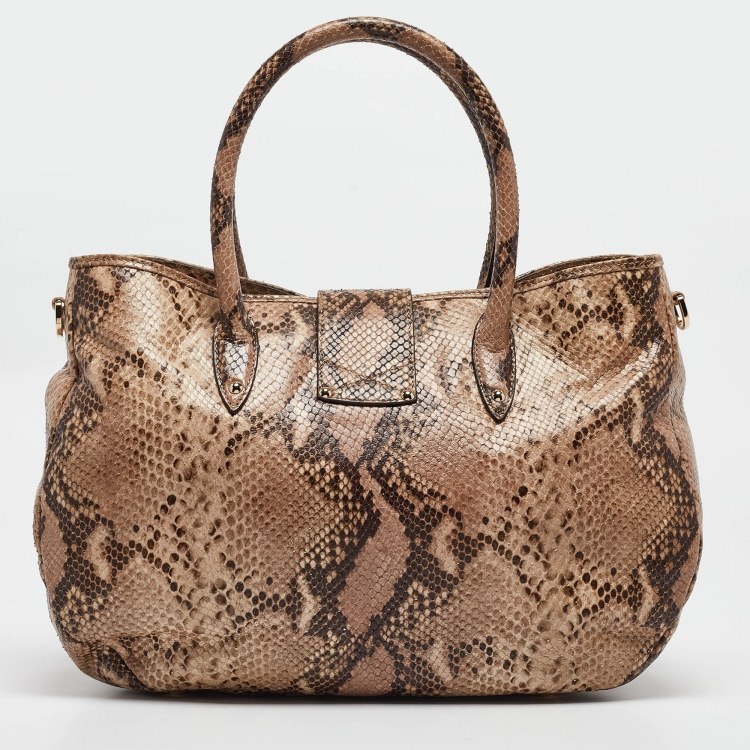 Pre Owned Jimmy Choo Brown/Beige Python Embossed Leather Rania Tote