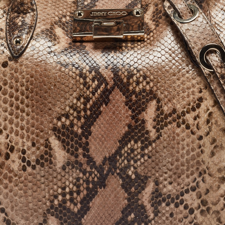 Pre Owned Jimmy Choo Brown/Beige Python Embossed Leather Rania Tote