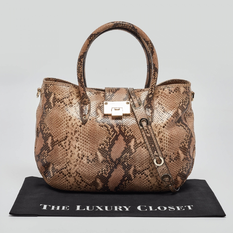 Pre Owned Jimmy Choo Brown/Beige Python Embossed Leather Rania Tote
