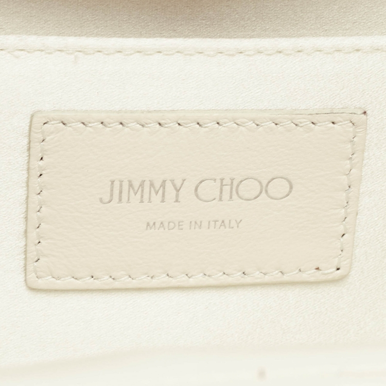Pre Owned Jimmy Choo Off White Leather Crystal Embellished Venus Clutch On Chain
