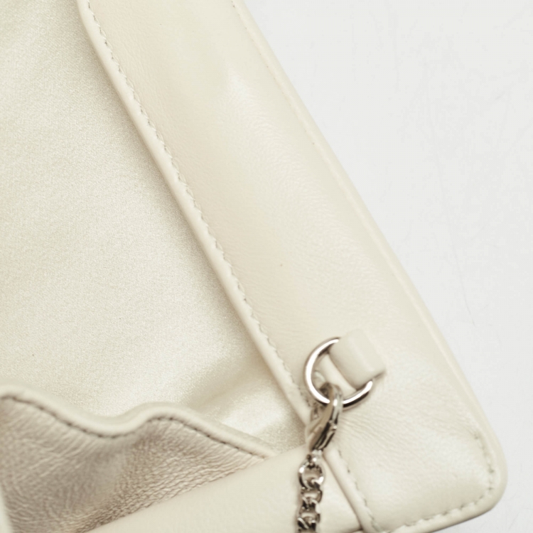 Pre Owned Jimmy Choo Off White Leather Crystal Embellished Venus Clutch On Chain