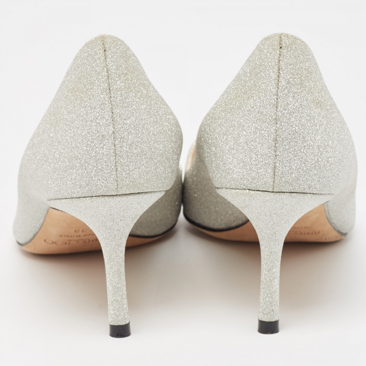 Pre Owned Jimmy Choo Silver Glitter Romy Pumps Size 39