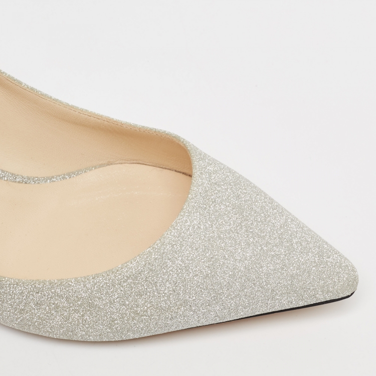 Pre Owned Jimmy Choo Silver Glitter Romy Pumps Size 39