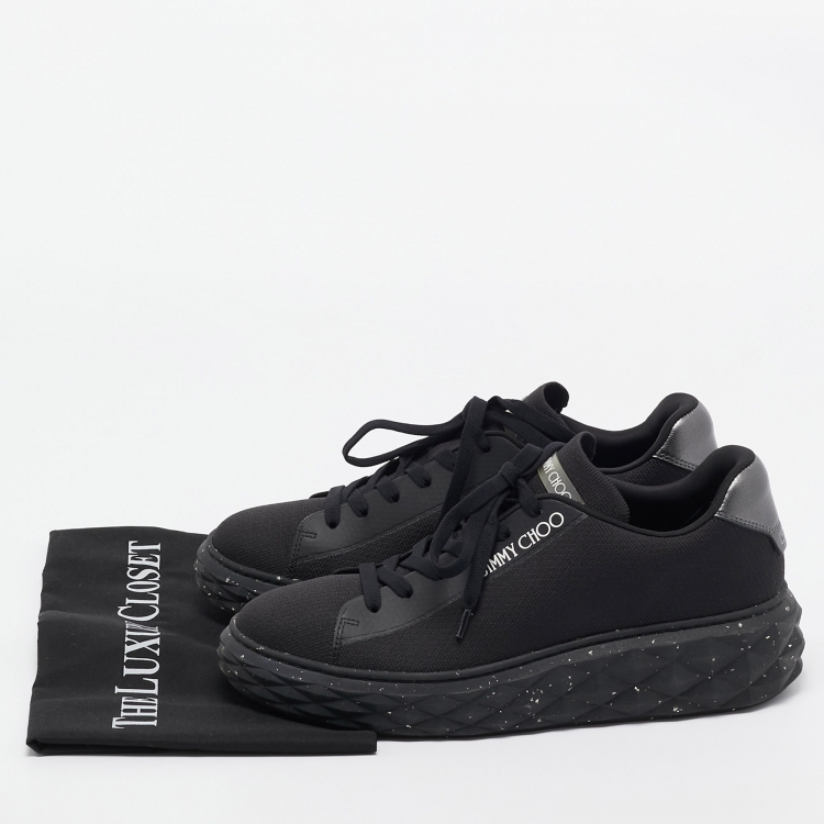 Pre Owned Jimmy Choo Black Fabric and Leather Diamond Sneakers Size 41