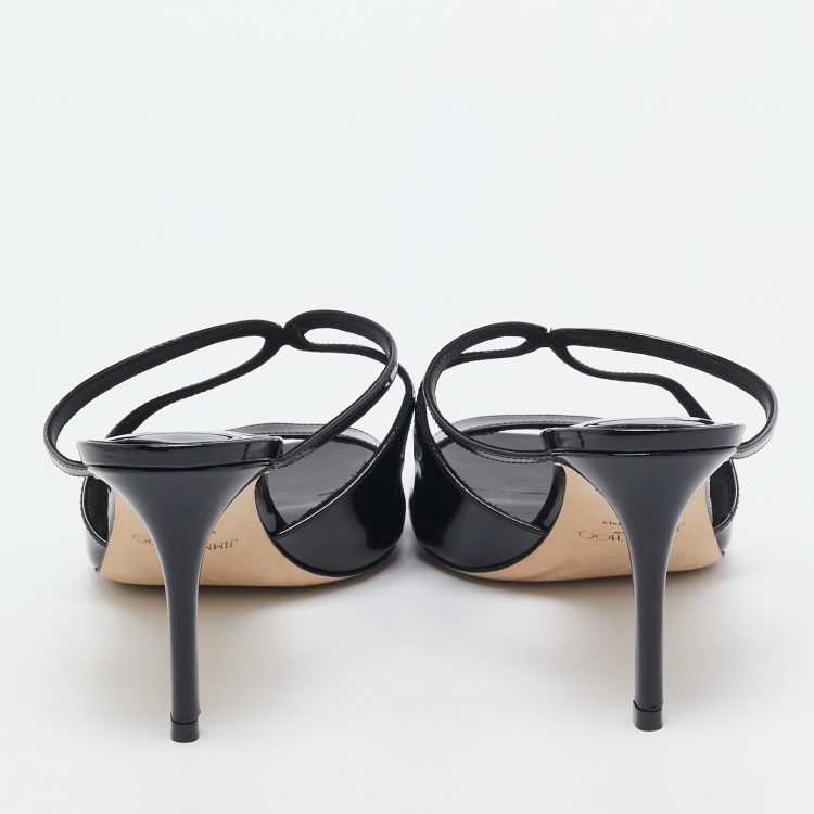 Pre Owned Jimmy Choo Black Patent Slide Sandals Size 41