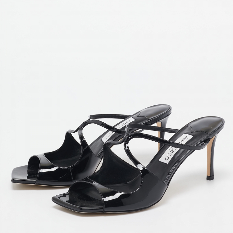 Pre Owned Jimmy Choo Black Patent Slide Sandals Size 41