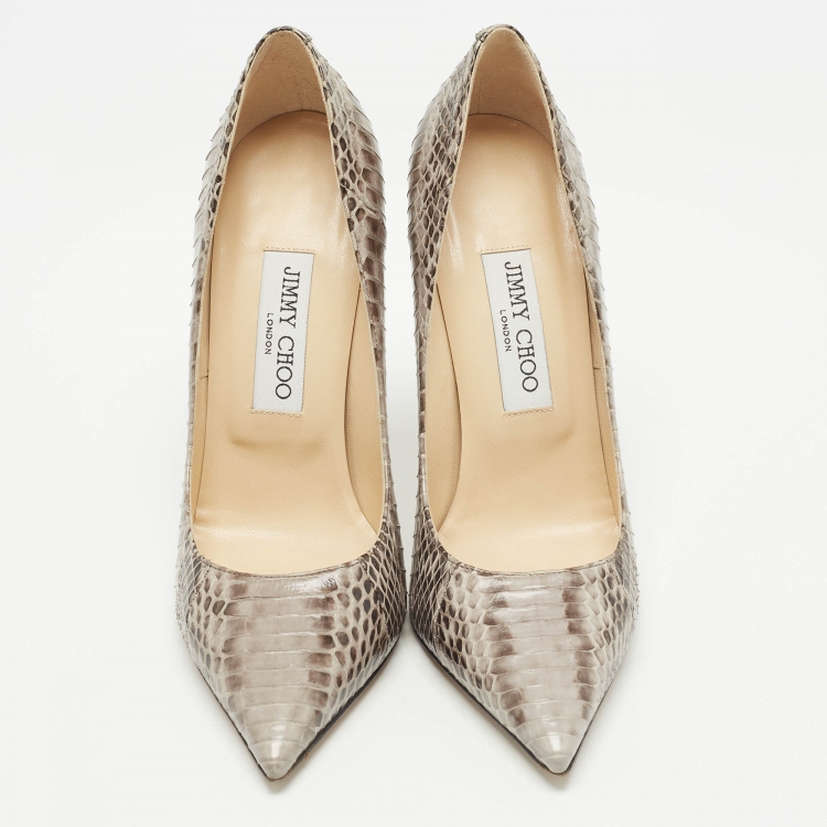 Pre Owned Jimmy Choo Grey Watersnake Leather Romy Pointed Toe Pumps Size 38.5