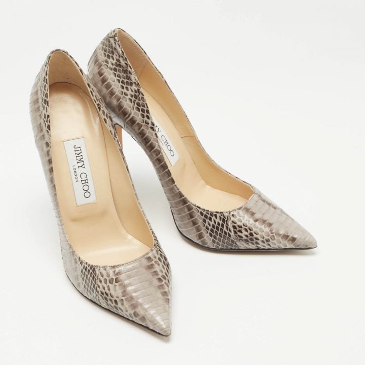 Pre Owned Jimmy Choo Grey Watersnake Leather Romy Pointed Toe Pumps Size 38.5