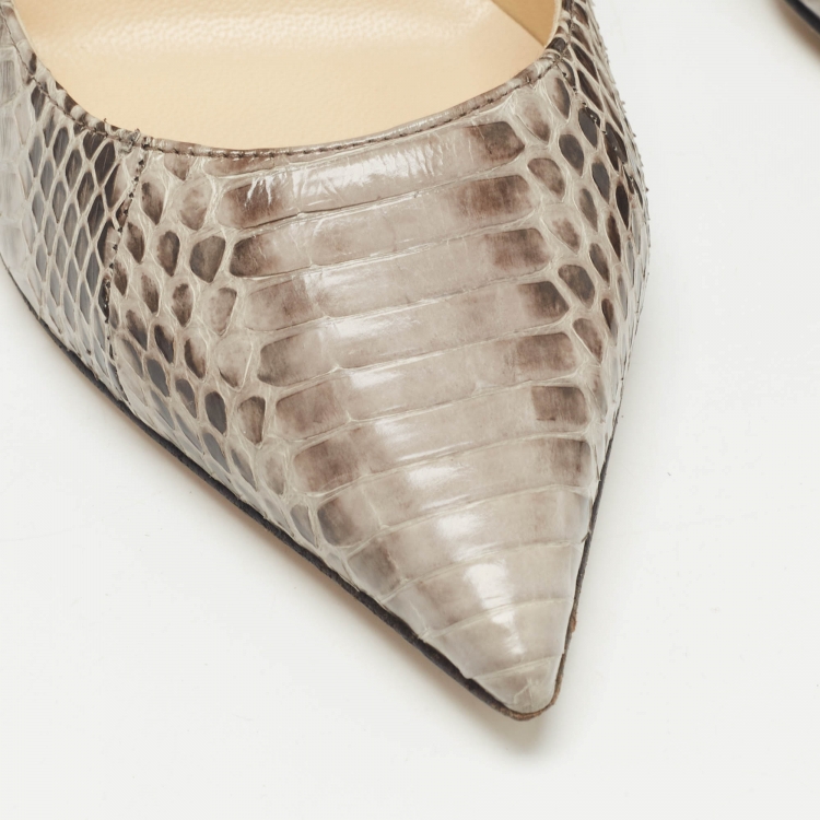 Pre Owned Jimmy Choo Grey Watersnake Leather Romy Pointed Toe Pumps Size 38.5