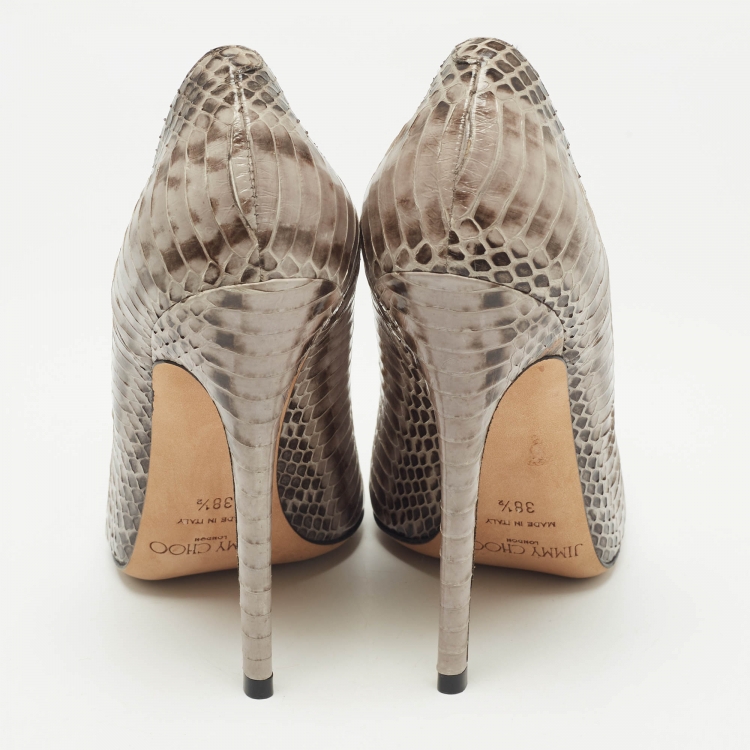 Pre Owned Jimmy Choo Grey Watersnake Leather Romy Pointed Toe Pumps Size 38.5