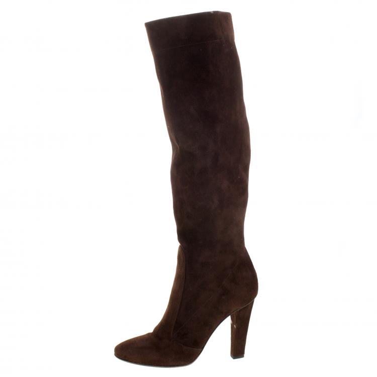 مملوكة مسبقًا Jimmy Choo Brown Suede Knee Length Boots Size 37