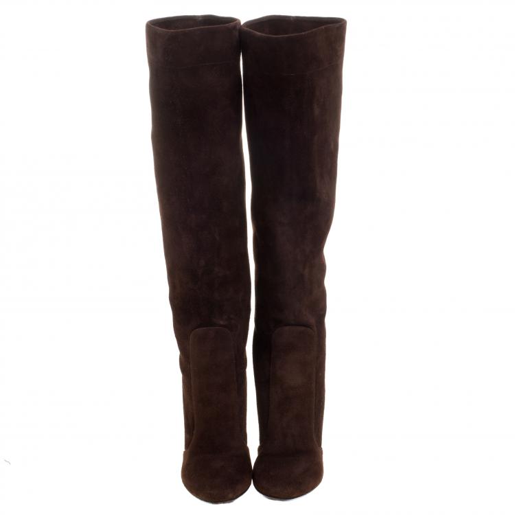مملوكة مسبقًا Jimmy Choo Brown Suede Knee Length Boots Size 37