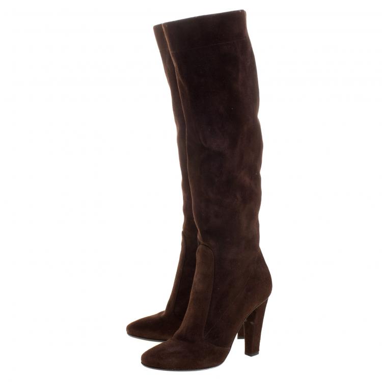 مملوكة مسبقًا Jimmy Choo Brown Suede Knee Length Boots Size 37