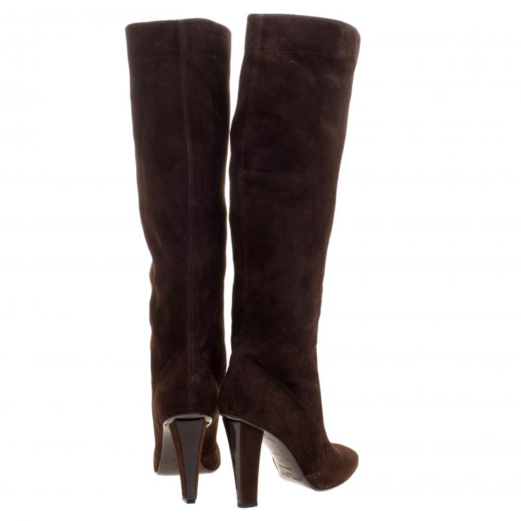 مملوكة مسبقًا Jimmy Choo Brown Suede Knee Length Boots Size 37