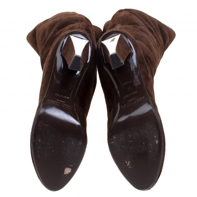مملوكة مسبقًا Jimmy Choo Brown Suede Knee Length Boots Size 37