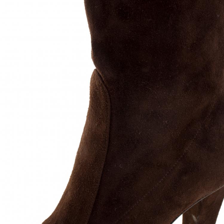 مملوكة مسبقًا Jimmy Choo Brown Suede Knee Length Boots Size 37