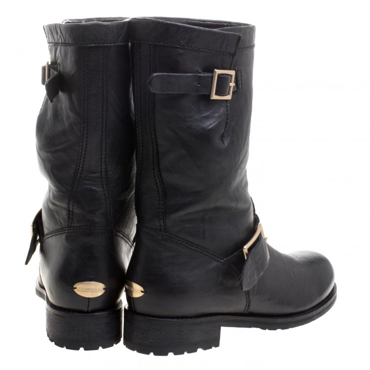Pre Owned Jimmy Choo Black Leather Biker Boots Size 36