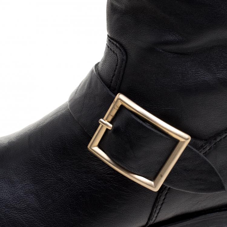 Pre Owned Jimmy Choo Black Leather Biker Boots Size 36