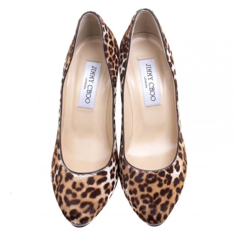 Pre Owned Jimmy Choo Brown Leopard Print Calf Hair Aimee Pumps Size 36
