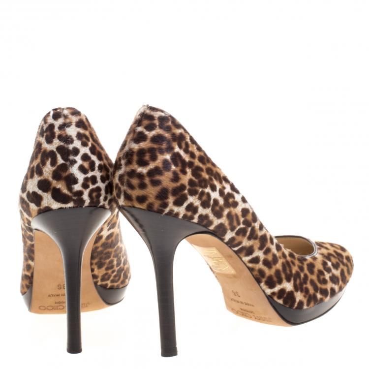 Pre Owned Jimmy Choo Brown Leopard Print Calf Hair Aimee Pumps Size 36
